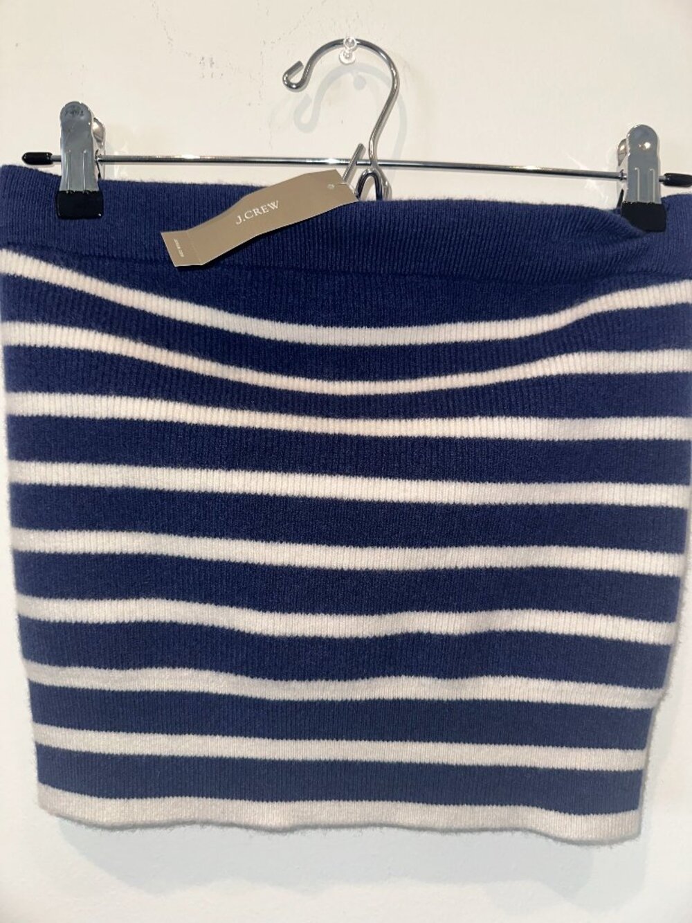 J.Crew Cashmere Blue and White Striped Knit Mini Skirt NWT